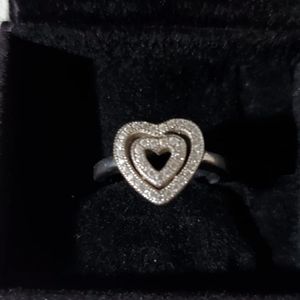 925 cz Double Heart Ring with gift boxLike New size 6.50